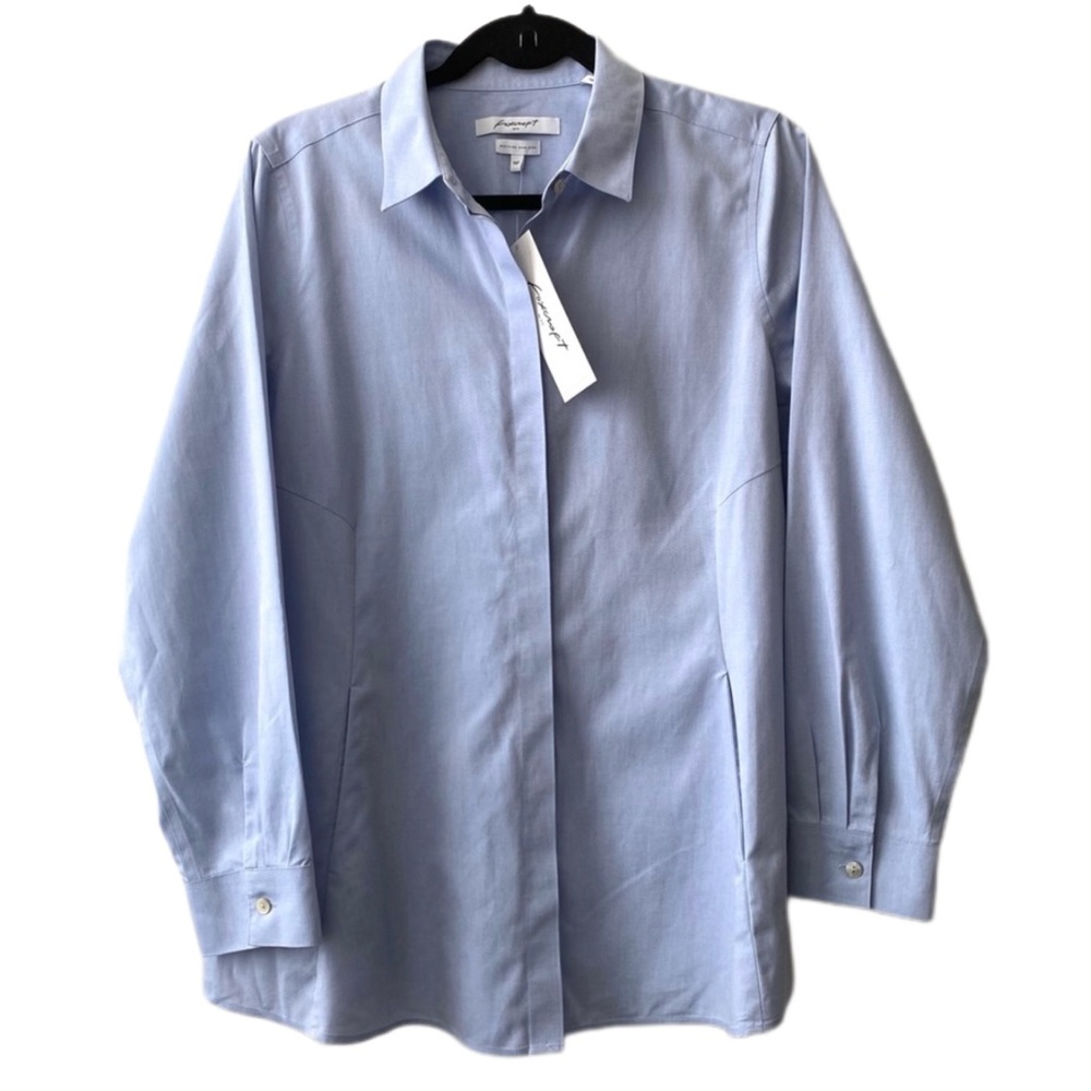 LAST CHANCE SALE! Foxcroft NYC Heritage Non-Iron Button up Tunic Blouse Blue